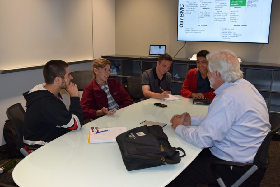 Members of Dapper Car Wash meet with their mentor during first period of Business Incubator. Photo courtesy of Amy Amber 