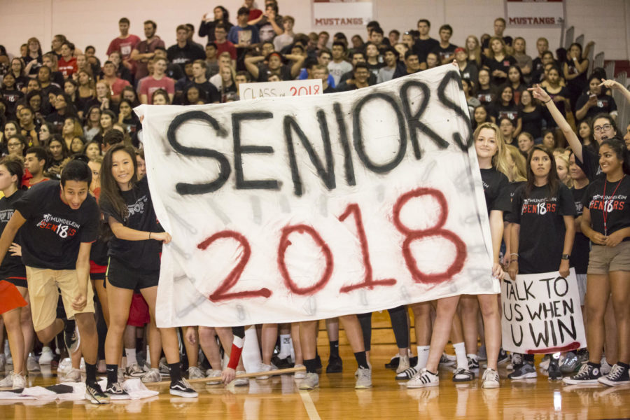 Seniors show their school pride at the 2017 Homecoming assembly. 