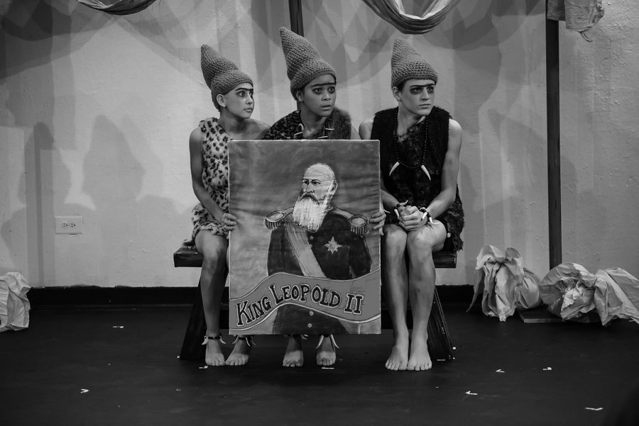 Juniors Zoe Trahan, Mira Guiritan and Luke Fuller play the role of Pinheads for the Mundelein Theatres production of Elephant Man.
