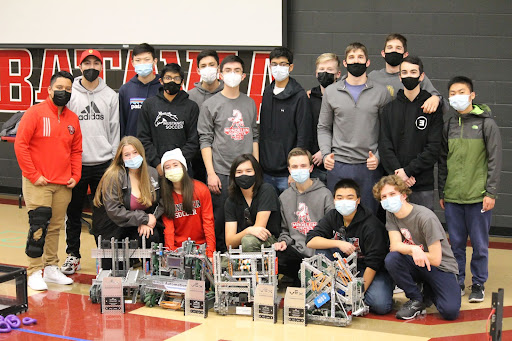 Members of all four participating MHS robotics teams pose with their robots and awards at Batavia High School after a Nov. 21 tournament in which MHS team 499S Noisy Boys took first place.
