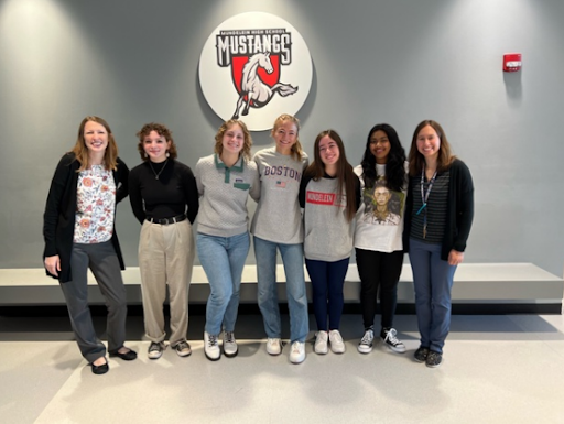 Math teacher Andrea McCulloh; Nia Buxton, sophomore; Jill Kennicott, senior; Alicia Brak, senior; Sam Nevergall, senior; Shruthi Menon, sophomore, and Math teacher Marissa Grayson.